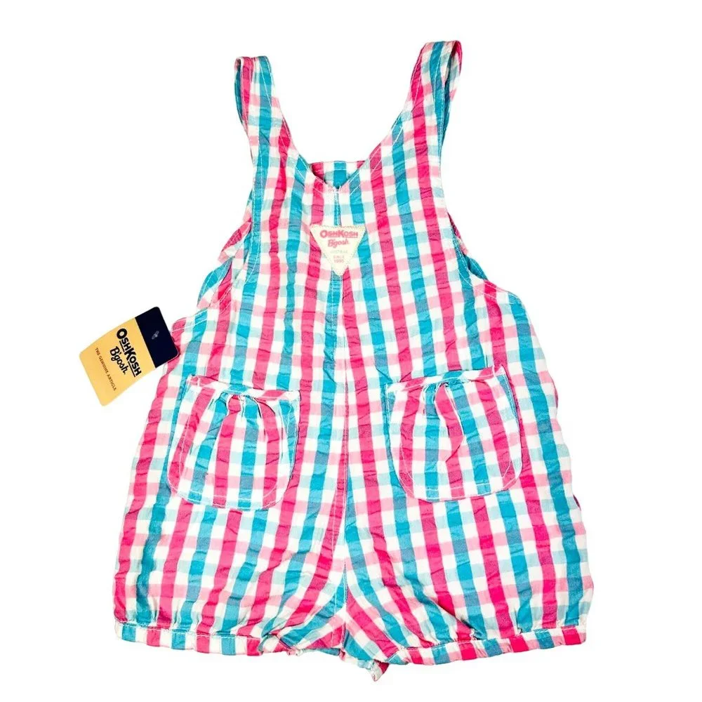 OshKosh B'Gosh Pink & Blue Check Bubble Romper 24M - NWT
